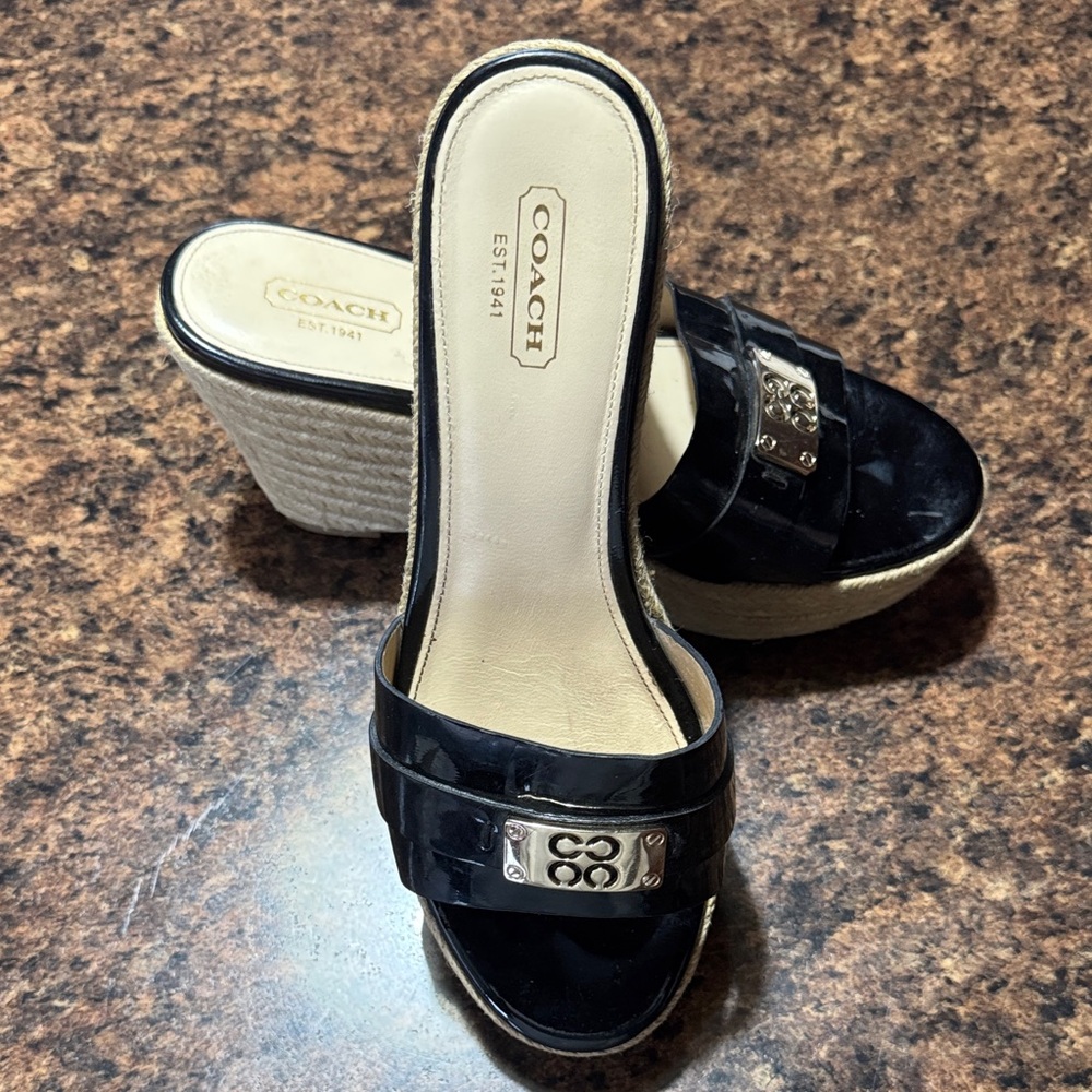 Coach Black Patent Leather Wedges